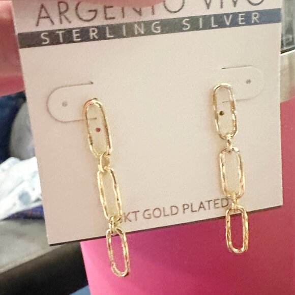 Argento Vivo Hammered Chain Drop Earrings Sterling Silver plated in 18-K… - Picture 2 of 4